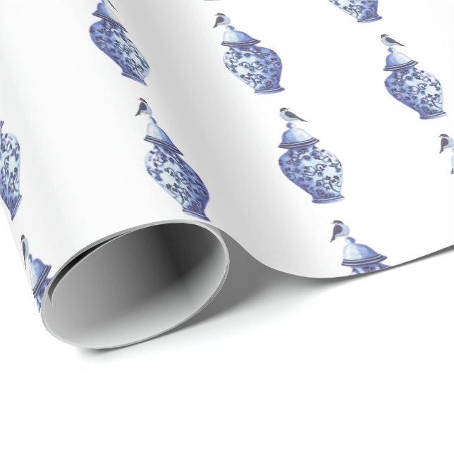 Papel De Presente Bluebirds on Ginger Jars Wrapping Paper (Ponta do rolo)