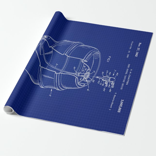 Papel De Presente Blueprint do barril de cerveja 1960 (Desenrolado)