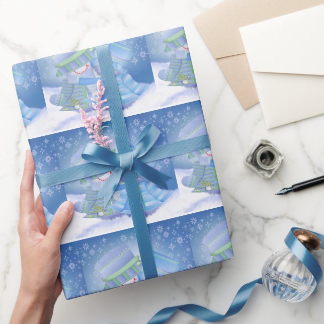 Papel De Presente Blues de inverno de Natal giro (Presentear)