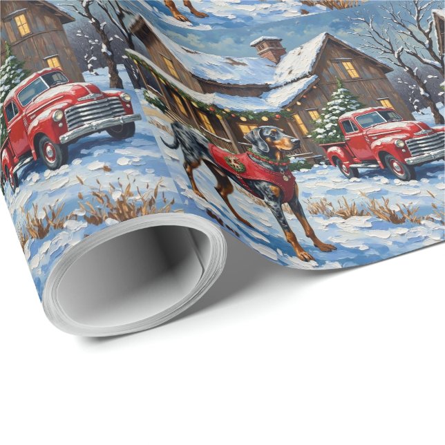 Papel De Presente Bluetick Coonhound Christmas Farmhouse Holiday (Ponta do rolo)