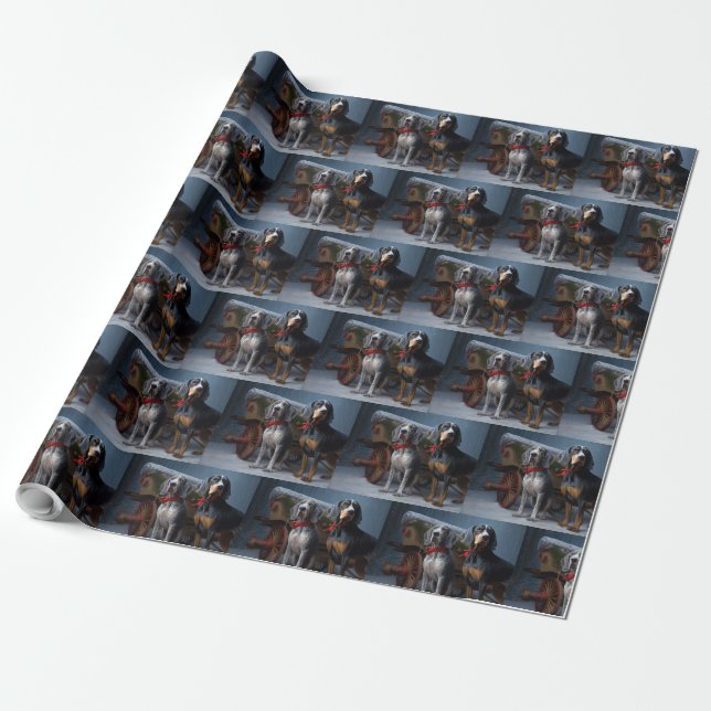 Papel De Presente Bluetick Coonhound Neve Trenó Natal Decoração de N (Desenrolado)