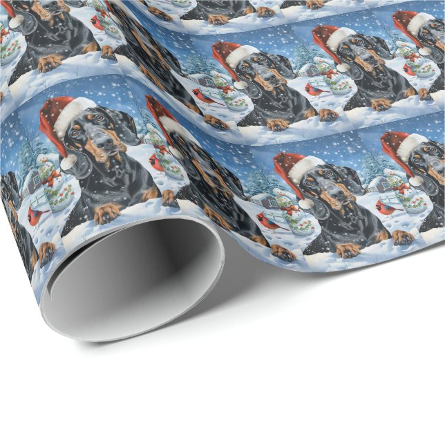 Papel De Presente Bluetick Coonhound Winter Wonderland Christmas (Ponta do rolo)