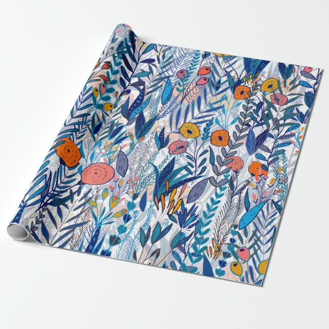 Papel De Presente Bluish Floral Garden (Desenrolado)