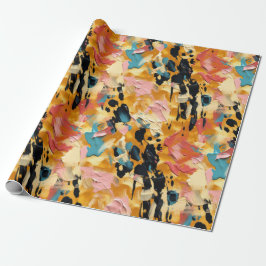 Papel De Presente Blush Coral Aqua Dourada Abstrato