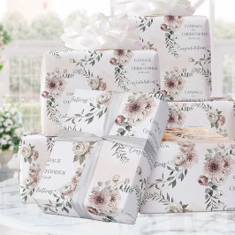 Papel De Presente Blush Eucalyptus Wedding Add Name & Congratulation