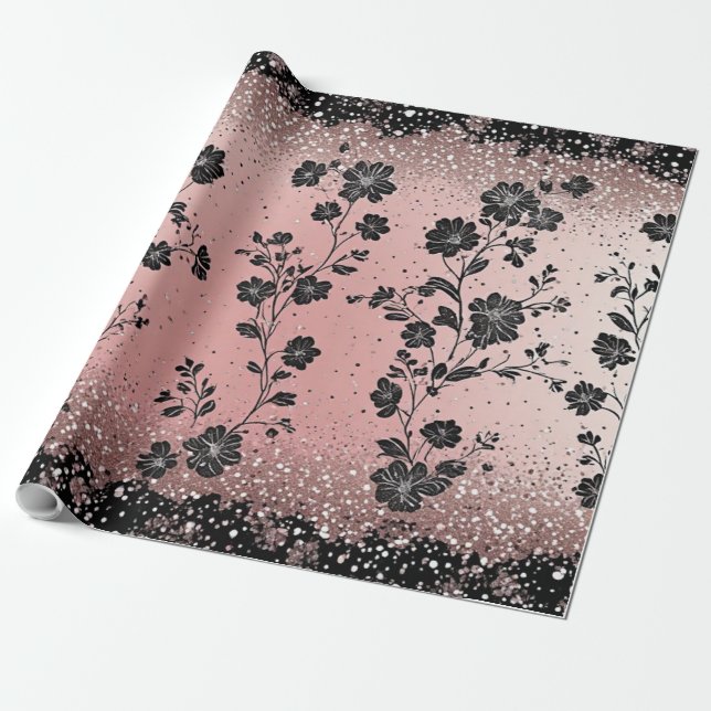 Papel De Presente Blush Pink Glitter Parisian Theme Metallic Silver  (Desenrolado)
