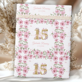 Papel De Presente Blush Pink Golden Mis Quince Quinceañera 