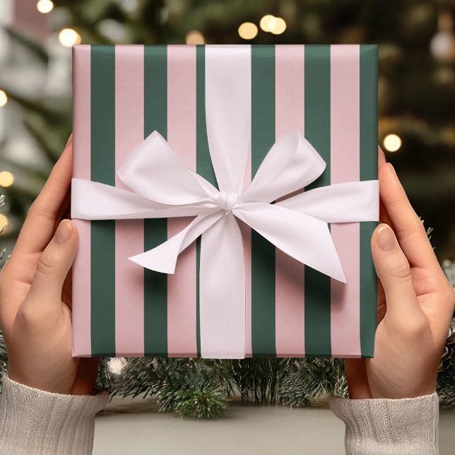 Papel De Presente Blush Pink & Green Stripe (Criador carregado)