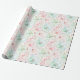Papel De Presente Blush Pink Mint Flowers Birthday