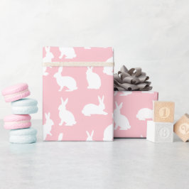 Papel De Presente Blush Pink With White Bunny Pattern Lovely Easter
