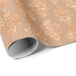Papel De Presente Blush Rosa Dourado Peach Copper Floral Damask