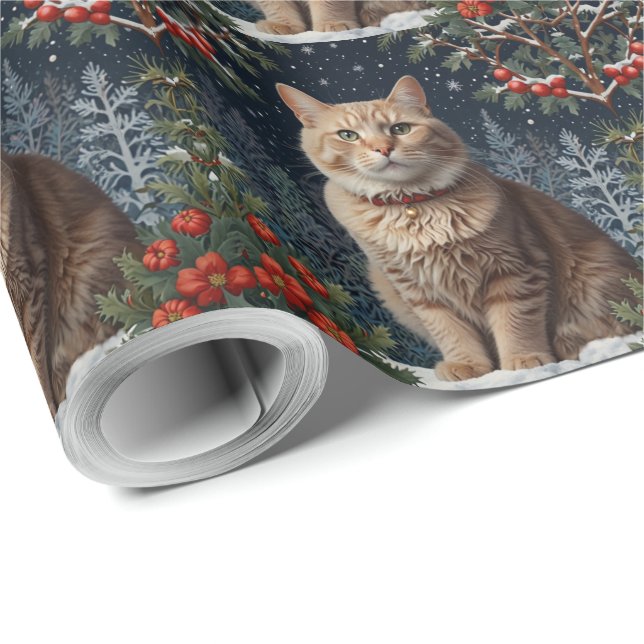 Papel De Presente Boas férias de inverno gatinho de Natal (Ponta do rolo)