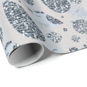 Papel De Presente Boas festas bola de prata azul do Natal do brilho