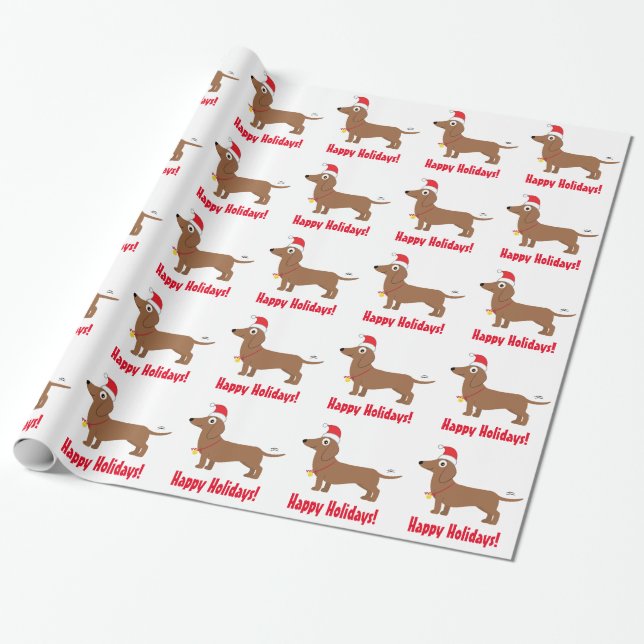 Papel De Presente Boas festas com o Dachshund que veste o chapéu do (Desenrolado)