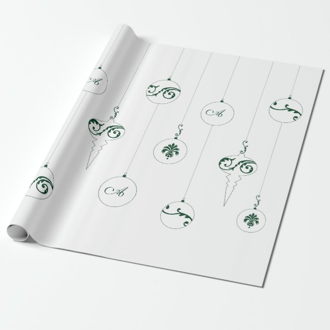 Papel De Presente Boas ornamentos de Manobras do Monograma Verde (Desenrolado)
