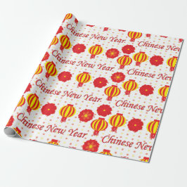 Papel De Presente Boas-vindas do ano vermelho-amarelo-lanterna chinê