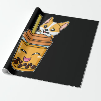 Papel De Presente Boba Tapioca Pérolas Bolhas Leite Tea Beber Corgi