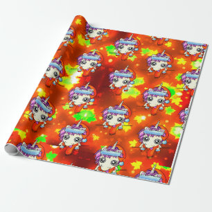 Papel De Presente Bobos Papais noeis Unicórnio com Folhas Douradas 