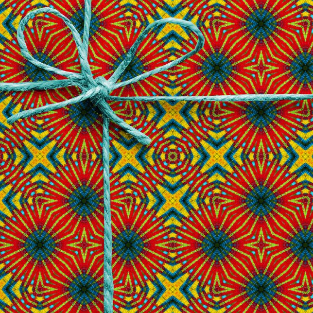 Papel De Presente Boêmia Hippie Vermelho Azul Amarelo Legal Tribal (Criador carregado)