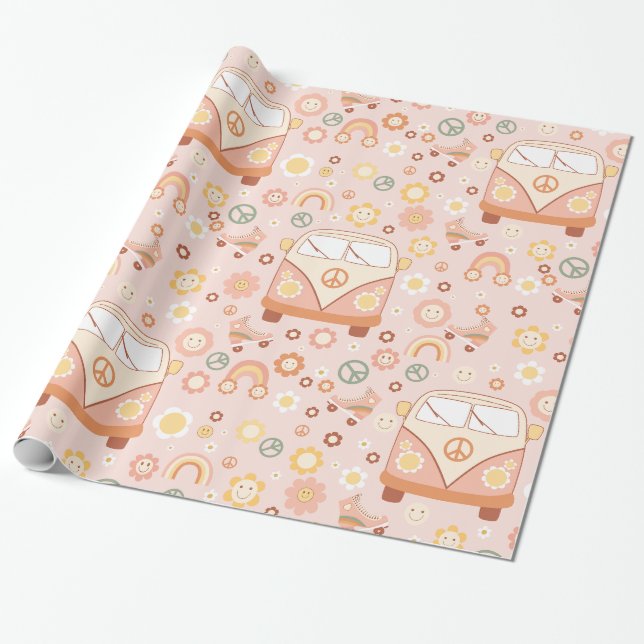 Papel De Presente boho 1960 hippie peace van (Desenrolado)