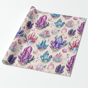 Papel De Presente Boho Ametista & Quartzo Cristal Gemstone Zen