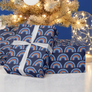 Papel De Presente Boho Arco-íris Laranja e Azul Marinho