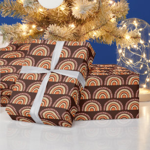 Papel De Presente Boho Arco-íris Laranja e Marrom