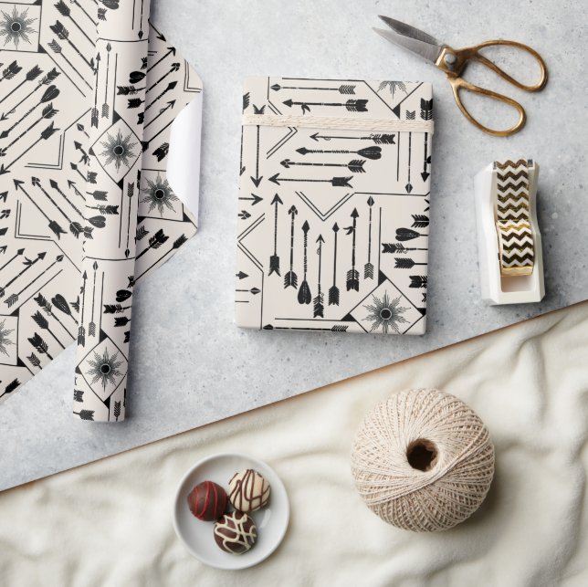 Papel De Presente Boho Arrows e Sun V12 ID748 (Artesanato)