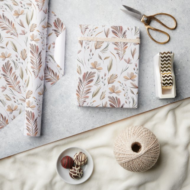 Papel De Presente Boho Autumn Fall Foliage Green (Artesanato)