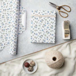 Papel De Presente Boho Beach Cherries - padrão de frutas azul sálvia