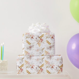 Papel De Presente Boho Bege, Grama da Pampas Terracota Aquarela Nós