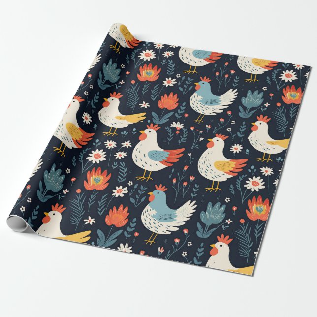 Papel De Presente Boho Birthday Holiday Chicken Matte (Desenrolado)