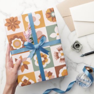 Papel De Presente Boho Blocks Floral