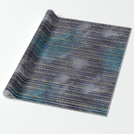 Papel De Presente Boho Blue Dourado
