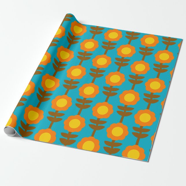 Papel De Presente Boho Botanica Retro Floral Wrapping Paper (Desenrolado)