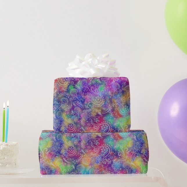 Papel De Presente Boho Botanicals Roxo Hazard Estilo Batik (Presentes para festas)