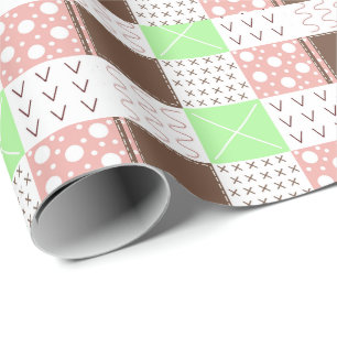 Papel De Presente Boho Brown, Borgonha, Verde e Mauve Whimsical