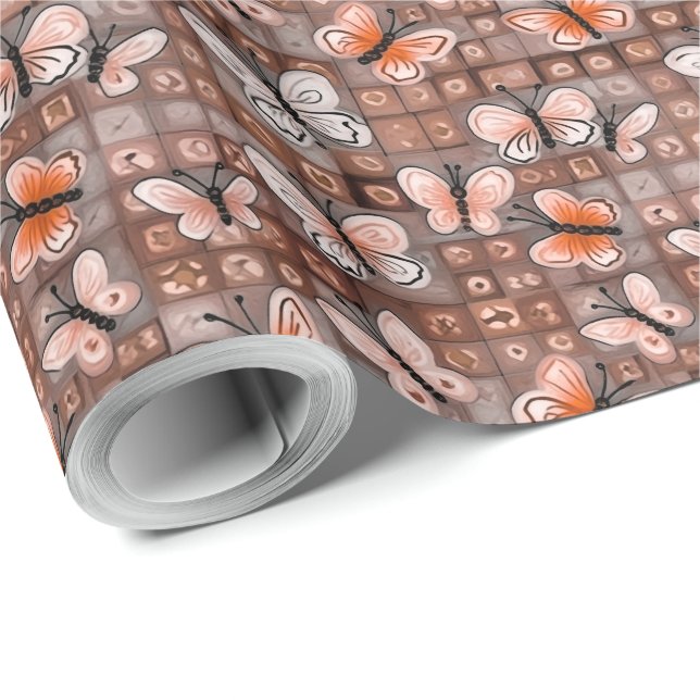 Papel De Presente Boho Butterflies Boho Style Patterno (Ponta do rolo)