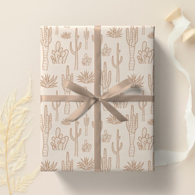 Papel De Presente Boho Cactus Western Southern Desert Warm Neutral (Criador carregado)
