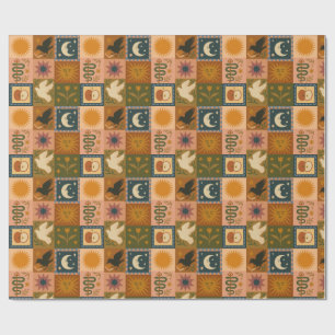 Papel De Presente Boho Celestial Sol e Lua Retrospectiva