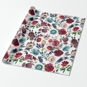 Papel De Presente Boho Chic Burgundy e Casamento de Outono Naval