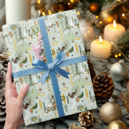 Papel De Presente Boho Chic Caprichoso com Verde Terroso e Dourado