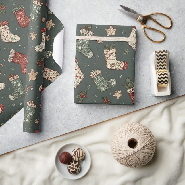 Papel De Presente Boho Christmas Stockings Wraping Paper (Artesanato)
