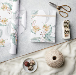 Papel De Presente Boho Cinza Mint Watercolor Eucalyptus Floral