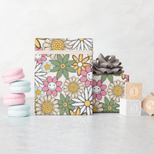 Papel De Presente Boho Daisy Flowers 70s Groovy Floral