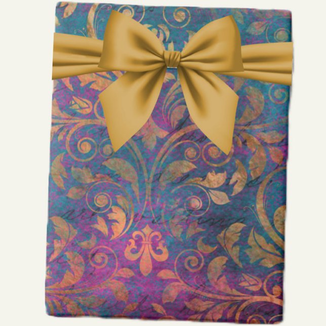 Papel De Presente Boho damask elegante azul roxo (Criador carregado)