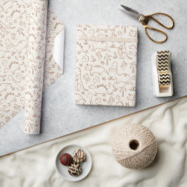 Papel De Presente Boho Dinossauro Menino Dinossauro Bebê T-Rex Bege