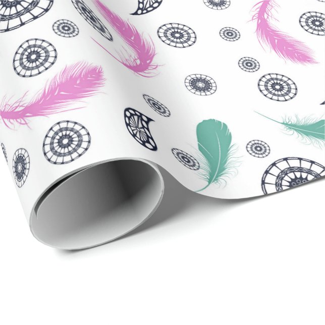 Papel De Presente Boho empluma-se étnico (Ponta do rolo)