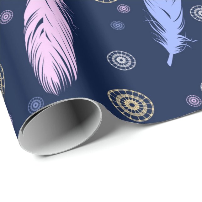 Papel De Presente Boho empluma-se étnico (Ponta do rolo)