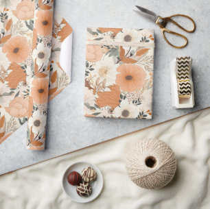 Papel De Presente Boho estilo flores padrão cores claras